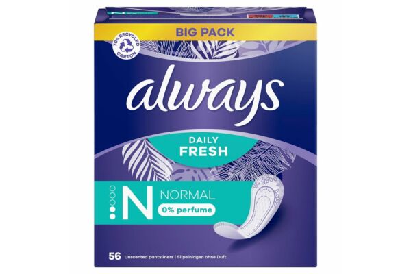 always protège-slip Daily Fresh Normal sans parfum BigPack 56 pce