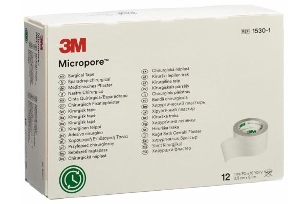 3M Micropore sparadrap sans dispenser 25mmx9.14m blanc 12 pce
