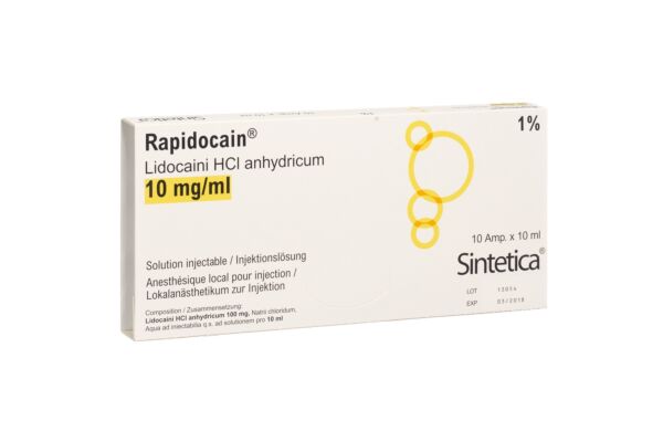 Rapidocain 100 mg/10ml sans agent conservateur 10 amp 10 ml