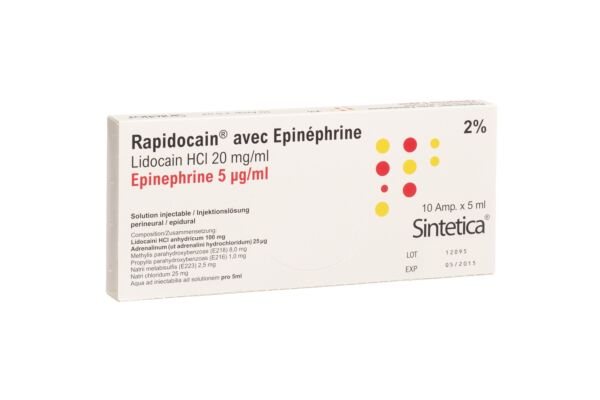 Rapidocain 20 mg/ml + Epinephrin 5 mcg/ml Inj Lös 10 Amp 5 ml