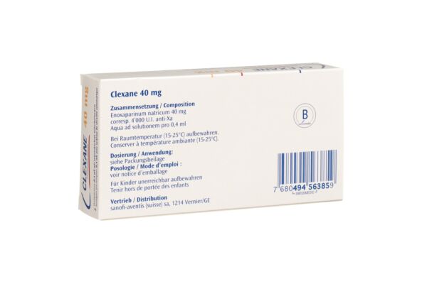 Clexane Inj Lös 40 mg/0.4ml 2 Fertspr 0.4 ml