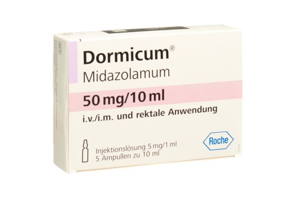 Dormicum Inj Lös 50 mg/10ml i.v., i.m, rektal 5 Amp 10 ml