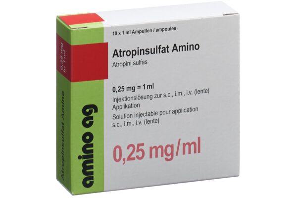 Atropinsulfat Amino Inj Lös 0.25 mg/ml 10 Amp 1 ml