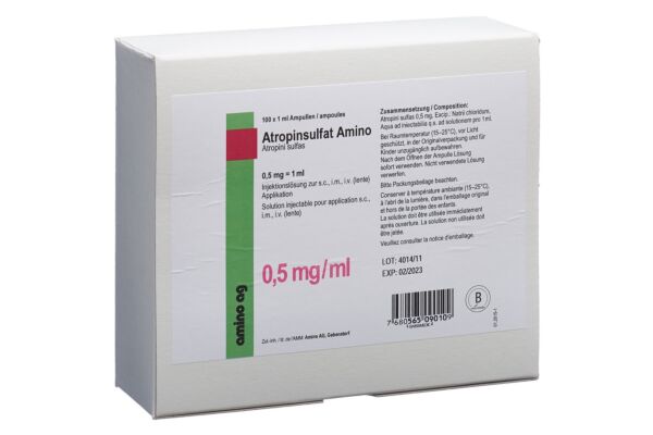Atropinsulfat Amino Inj Lös 0.5 mg/ml 100 Amp 1 ml
