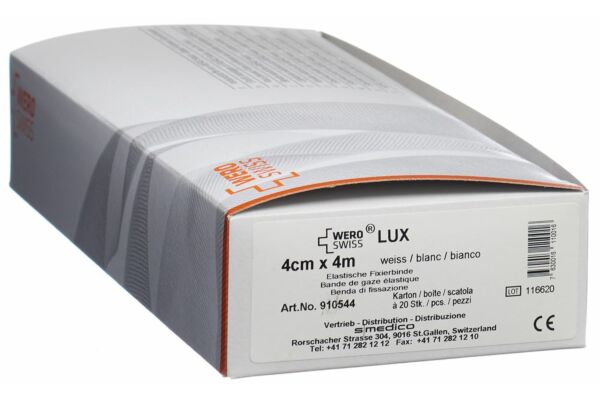 WERO SWISS Lux bande fixation gaze élastique 4mx4cm blanc 20 pce