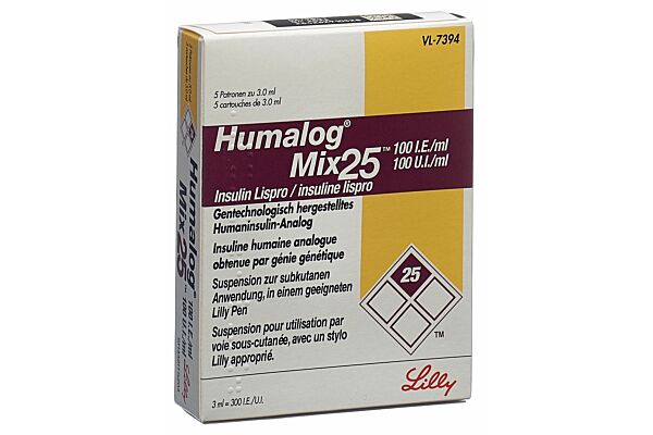Humalog Mix 25 Insulin Inj Susp 100 IE/ml für Pen 5 Patrone 3 ml