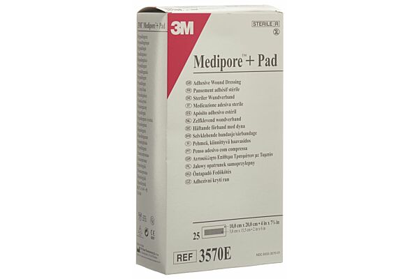 3M Medipore+Pad 10x20cm compresse 5x15.5cm 25 pce