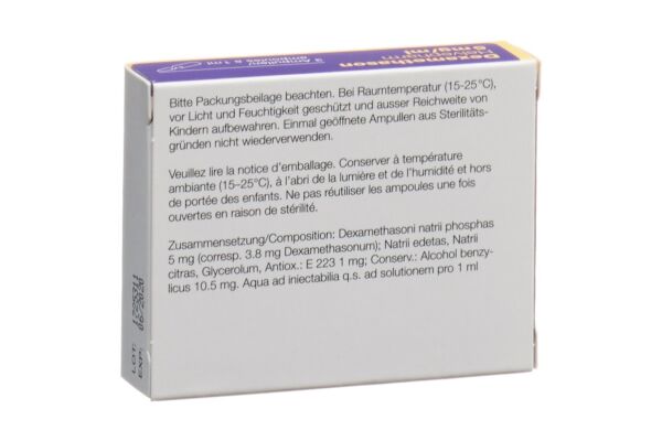 Dexaméthasone Helvepharm sol inj 5 mg/ml 3 amp 1 ml