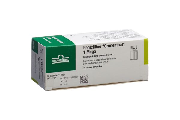 Pénicilline Grünenthal subst sèche 1 Mega vial 10 pce