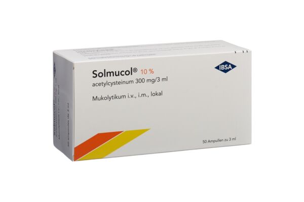 Solmucol 10% Inj Lös 300 mg/3ml local, i.v., i.m. 50 Amp 3 ml