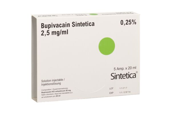 Bupivacain Sintetica Inj Lös 2.5 mg/ml 5 Amp 20 ml