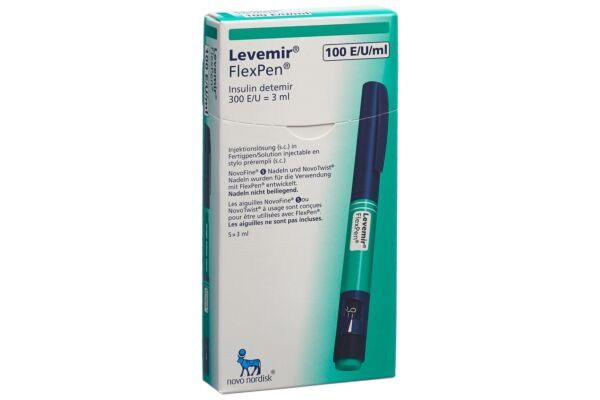 Insuline Levemir FlexPen sol inj 100 U/ml 5 stylo pré 3 ml