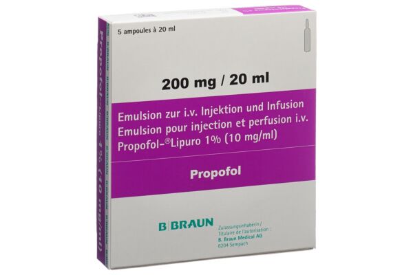 Propofol Lipuro 1% Inj Emuls 200 mg/20ml 5 Amp 20 ml