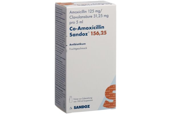 Co-Amoxicilline Sandoz pdr 156.25 mg pour suspension fl 100 ml