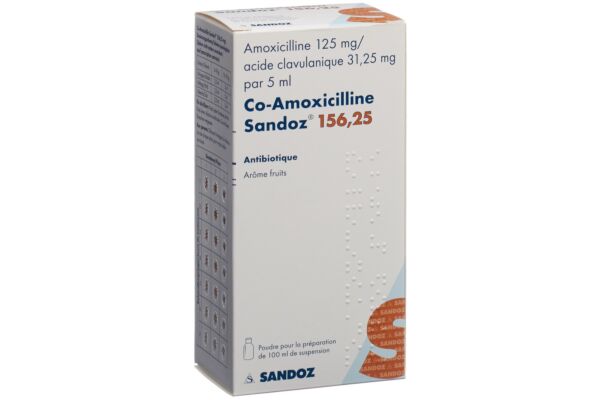 Co-Amoxicilline Sandoz pdr 156.25 mg pour suspension fl 100 ml