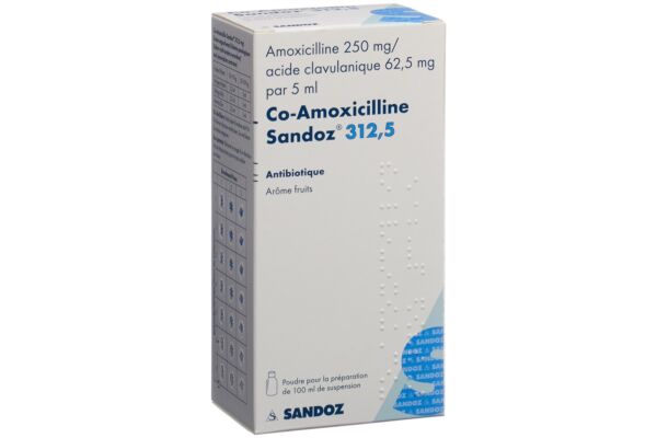 Co-Amoxicilline Sandoz pdr 312.5 mg pour suspension fl 100 ml