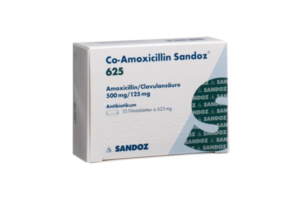 Co-Amoxicilline Sandoz cpr pell 625 mg 10 pce