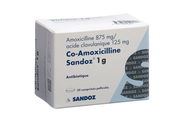Co-Amoxicilline Sandoz cpr pell 1 g 20 pce