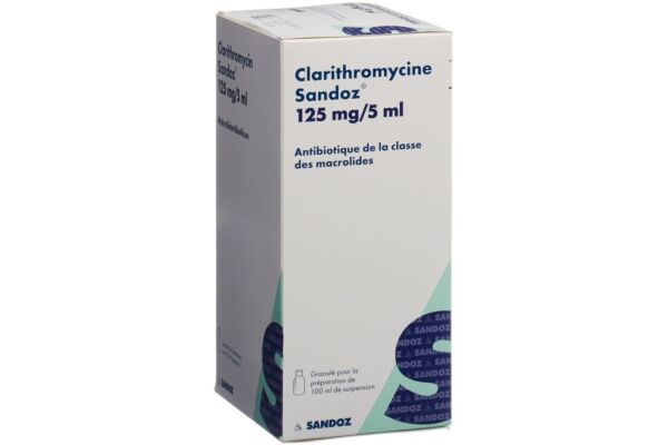 Clarithromycine Sandoz gran 125 mg/5ml pour suspension buvable fl 100 ml