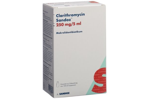 Clarithromycine Sandoz gran 250 mg/5ml pour suspension buvable fl 100 ml