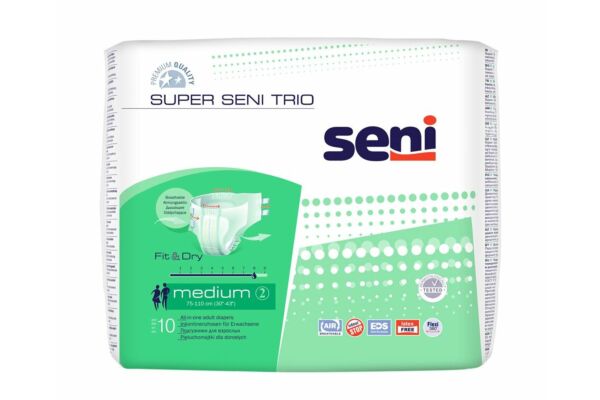 Super Seni Trio changes complets M respirants tour de taille 75-110cm 8 gouttes 10 pce