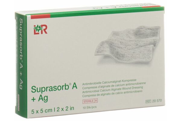 Suprasorb A +Ag compresses alginate calcium 5x5cm stérile 10 pce
