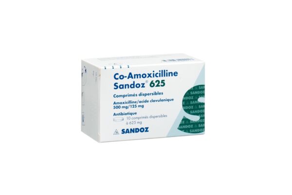 Co-Amoxicilline Sandoz cpr disp 625 mg 10 pce