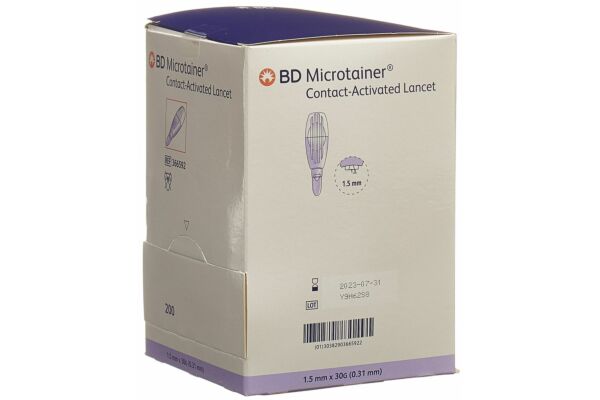 BD Microtainer kontaktaktivierte Lanzette für die Kapillarblutentnahme 30Gx1.5mm lila 200 Stk