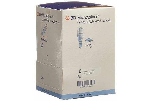 BD Microtainer kontaktaktivierte Lanzetten für die Kapillarblutentnahme 1.5x2mm blau 200 Stk