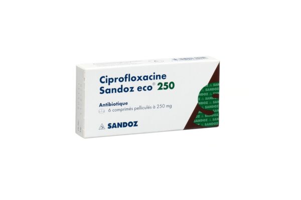 Ciprofloxacine Sandoz eco cpr pell 250 mg 6 pce