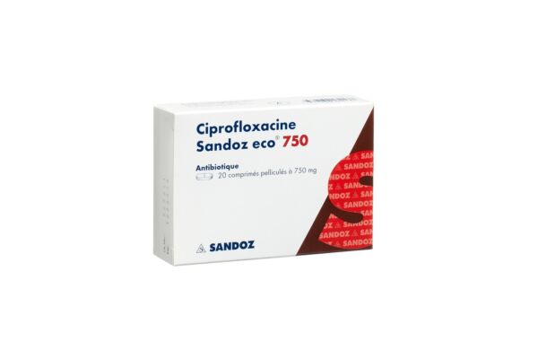 Ciprofloxacine Sandoz eco cpr pell 750 mg 20 pce