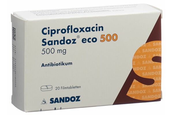 Ciprofloxacine Sandoz eco cpr pell 500 mg 20 pce