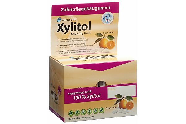 Miradent Xylitol Kaugummi Frucht 12 x 30 Stk