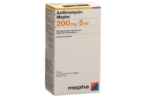 Azithromycin-Mepha pdr 200 mg/5ml pour la préparation d’une suspension buvable fl 15 ml
