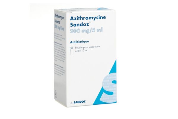 Azithromycine Sandoz pdr 200 mg/5ml pour la préparation d'une suspension buvable fl 15 ml