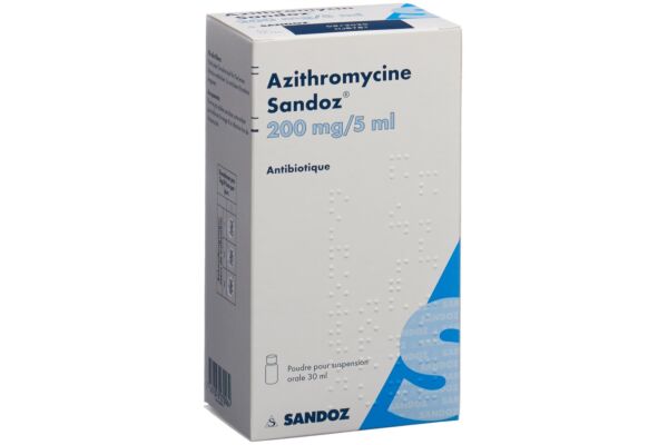Azithromycine Sandoz pdr 200 mg/5ml pour la préparation d'une suspension buvable fl 30 ml