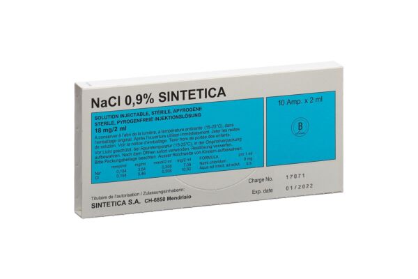 NaCl 0.9% Sintetica Inj Lös 18 mg/2ml 2ml Ampullen 10 Stk