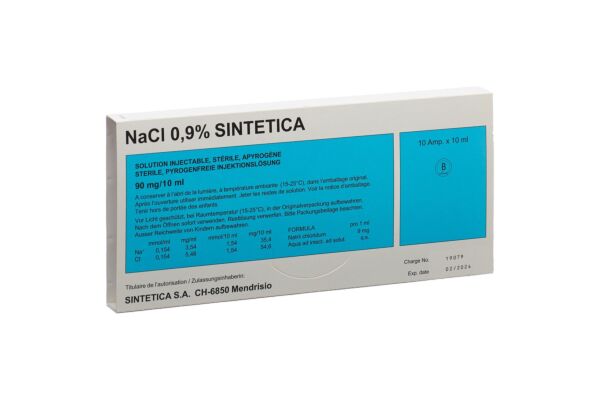 NaCl 0.9% Sintetica Inj Lös 90 mg/10ml 10ml Ampullen 10 Stk
