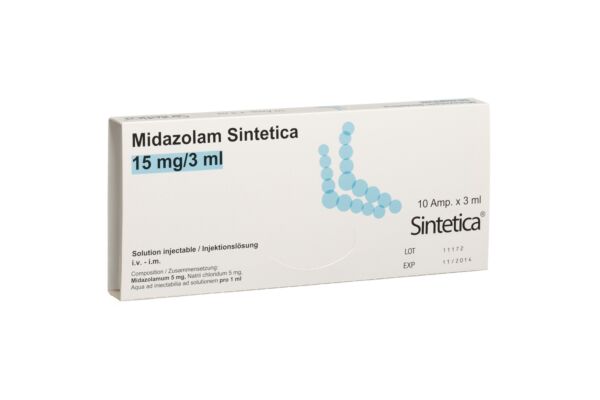 Midazolam Sintetica Inj Lös 15 mg/3ml 10 Amp 3 ml