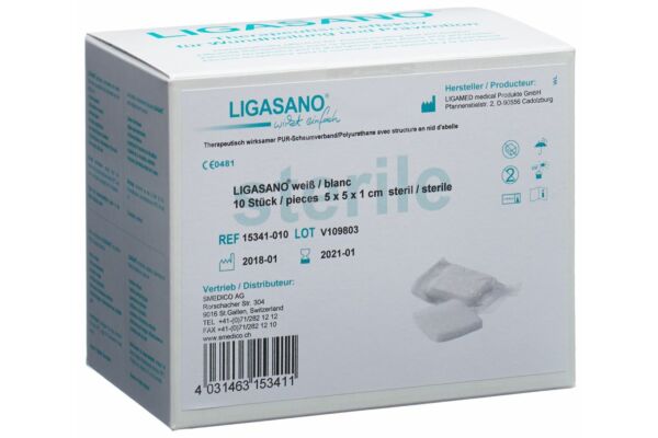 Ligasano Schaumstoff Kompressen 5x5x1cm steril 10 Stk