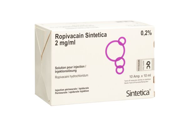Ropivacain Sintetica prép inj perf 2 mg/ml 10ml ampoules 10 pce