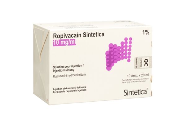 Ropivacain Sintetica Inj Lös 10 mg/ml 20ml Ampullen 10 Stk