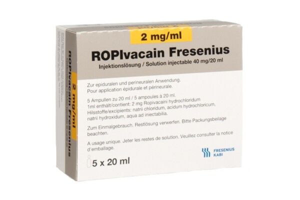 Ropivacain Fresenius sol inj 2 mg/ml 20ml ampoules 5 pce