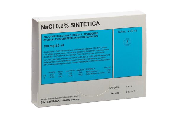 NaCl 0.9% Sintetica Inj Lös 180 mg/20ml 20ml Ampullen 5 Stk