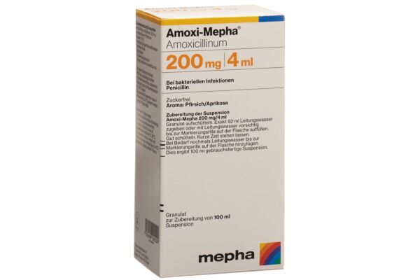 Amoxi-Mepha Granulat für Suspension zuckerfrei Gran 200 mg/4ml Fl 100 ml