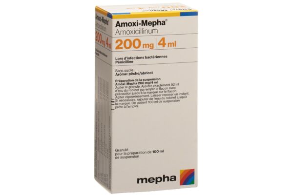 Amoxi-Mepha granulé pour suspension sans sucre gran 200 mg/4ml fl 100 ml