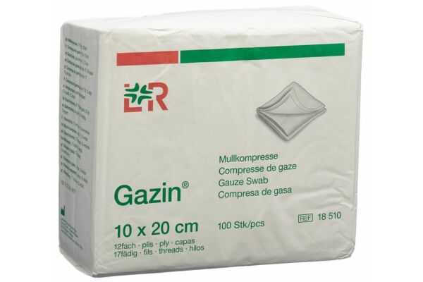 Gazin compresses de gaze 10x20cm 1-2plis/17 fils avec RX 100 pce