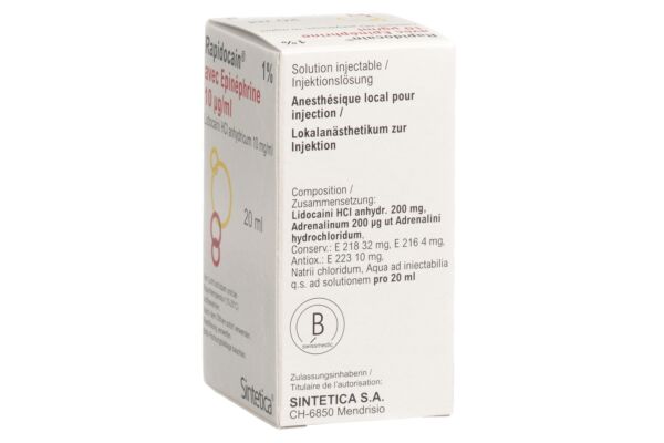 Rapidocain 10 mg/ml + Epinéphrine 10 mcg/ml sol inj vial 20 ml