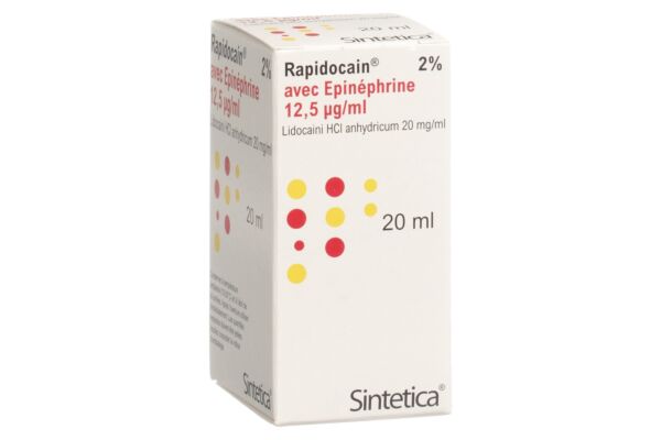 Rapidocain 20 mg/ml + Epinéphrine 12.5 mcg/ml sol inj vial 20 ml