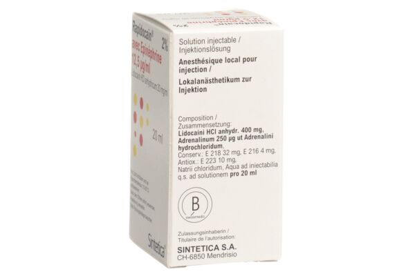 Rapidocain 20 mg/ml + Epinéphrine 12.5 mcg/ml sol inj vial 20 ml